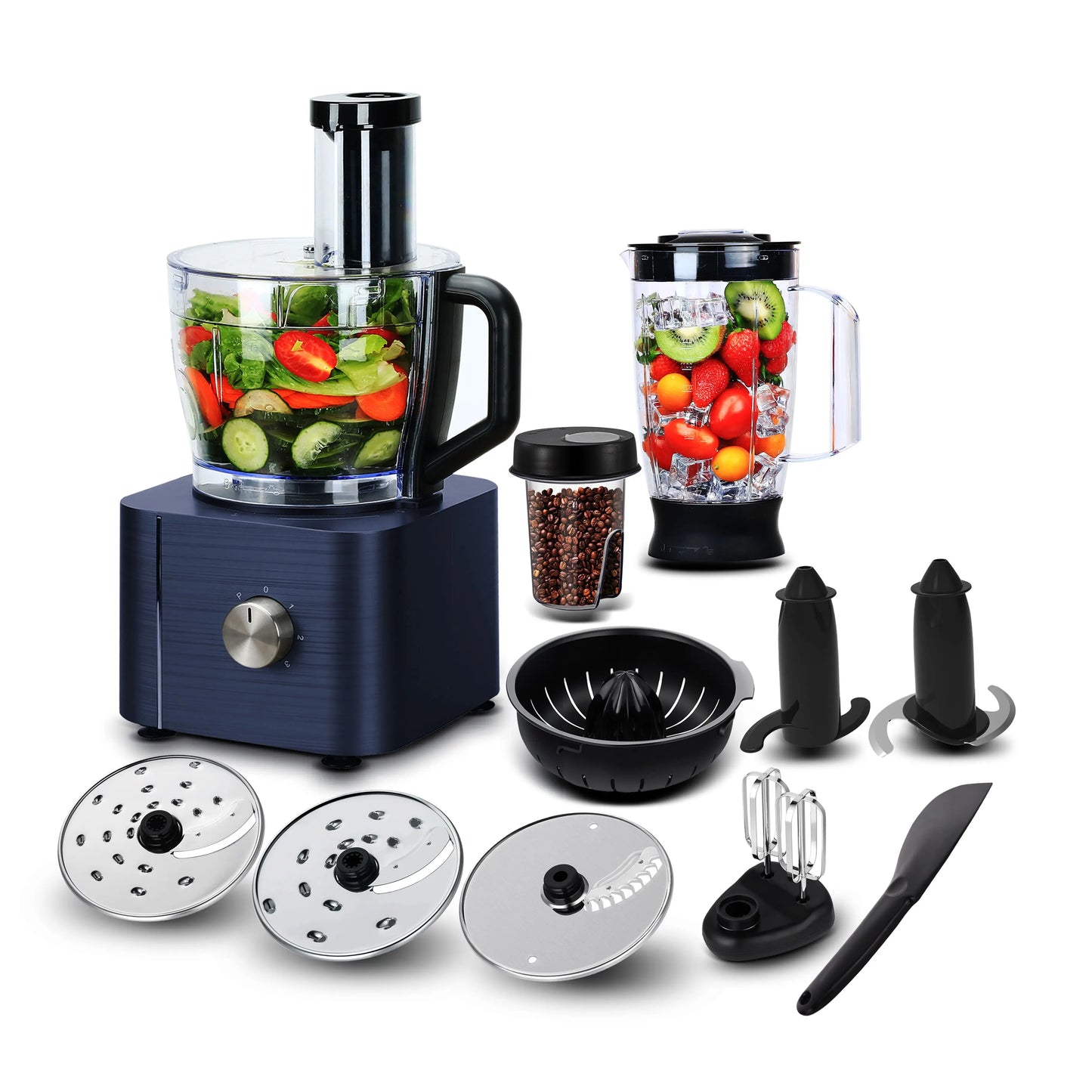 11-in-1Multifunctional Food Processor 1100W 3 Speed+Pulse Large Capacity Easy Clean BPA-Free Blender for Ice Smoothies Nuts Blue