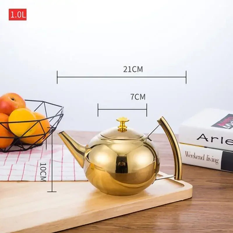 Thickened Stainless Steel 1-2L Teapot Flower Tea Kettle with Strainer Hotel Restaurant Restaurant Cook Teapot Induction Cooker