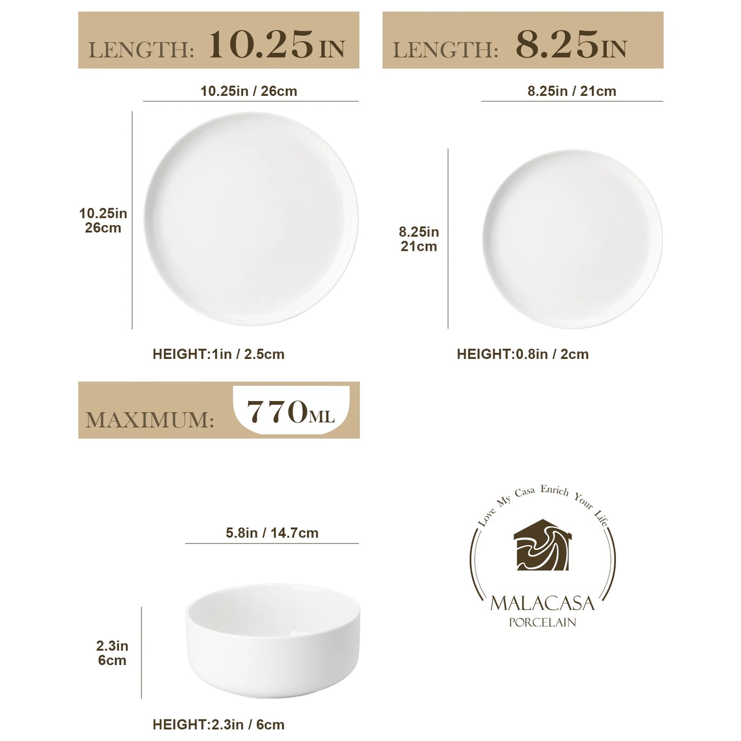 MALACASA 18/36-Piece Ceramic Plate Porcelain Dinnerware Set with 6/12 Pcs Dinner/Dessert Plates,Bowl Tableware Set for 6/12