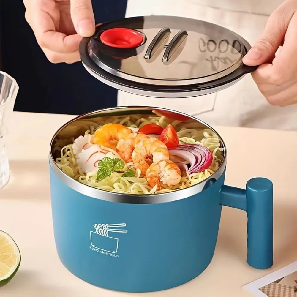 1000 ml Stainless Steel Noodle Bowl with Lid & Handle Ramen Bowl Instant Bowl for Outdoor Activity Picnic Office home