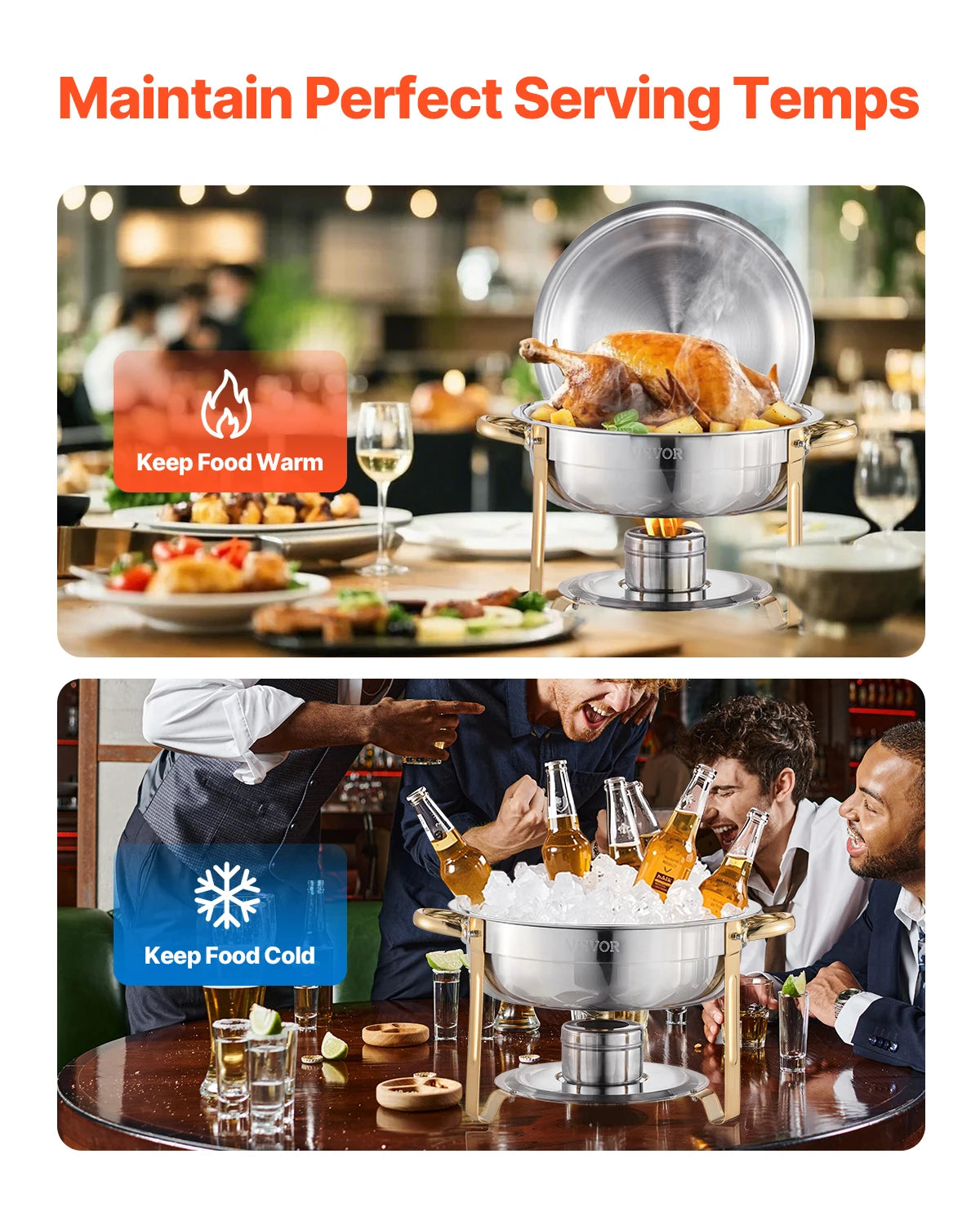 VEVOR 4 Pack Chafing Dish Buffet Set Stainless Steel Chafer with 4 Full Size Pan Round Catering Warmer Server for Party Banquets