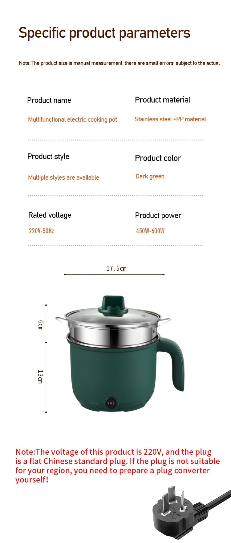 1.5L Mini Multifunctional Rice Cooker Home Cooking Pot Non-Stick Safety Material Electric Stockpot Utility Pan for Kitchen