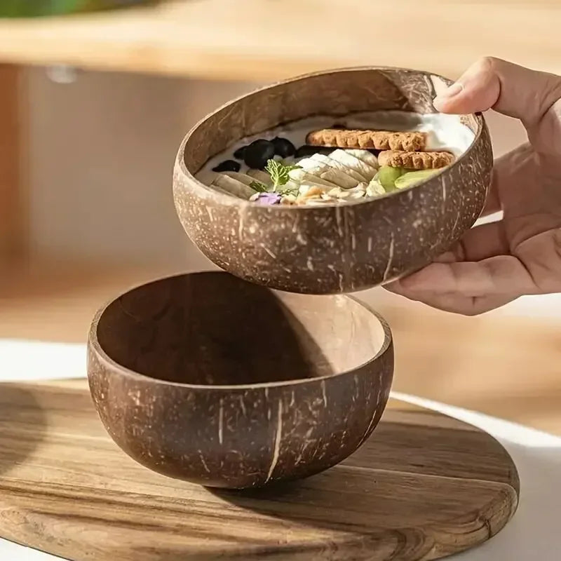 Natural Coconut Shell Bowl Light Food Container Wooden Dessert Fruit Salad Bowl Southeast Asia Tableware Set Noodle soup bowl