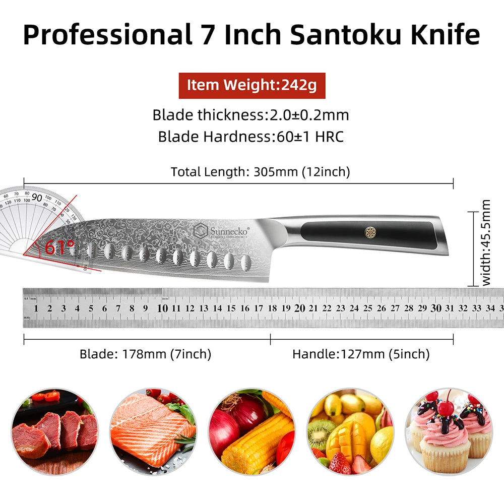 Sunnecko Damascus Chef's Knives High Carbon VG10 Steel Kitchen Design Knife Tools Ultra Sharp Vegetable Fruit Meat Cutting Knife