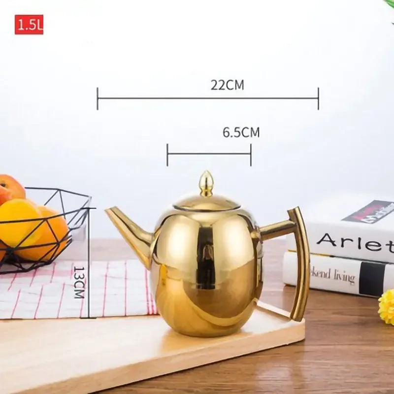 Thickened Stainless Steel 1-2L Teapot Flower Tea Kettle with Strainer Hotel Restaurant Restaurant Cook Teapot Induction Cooker