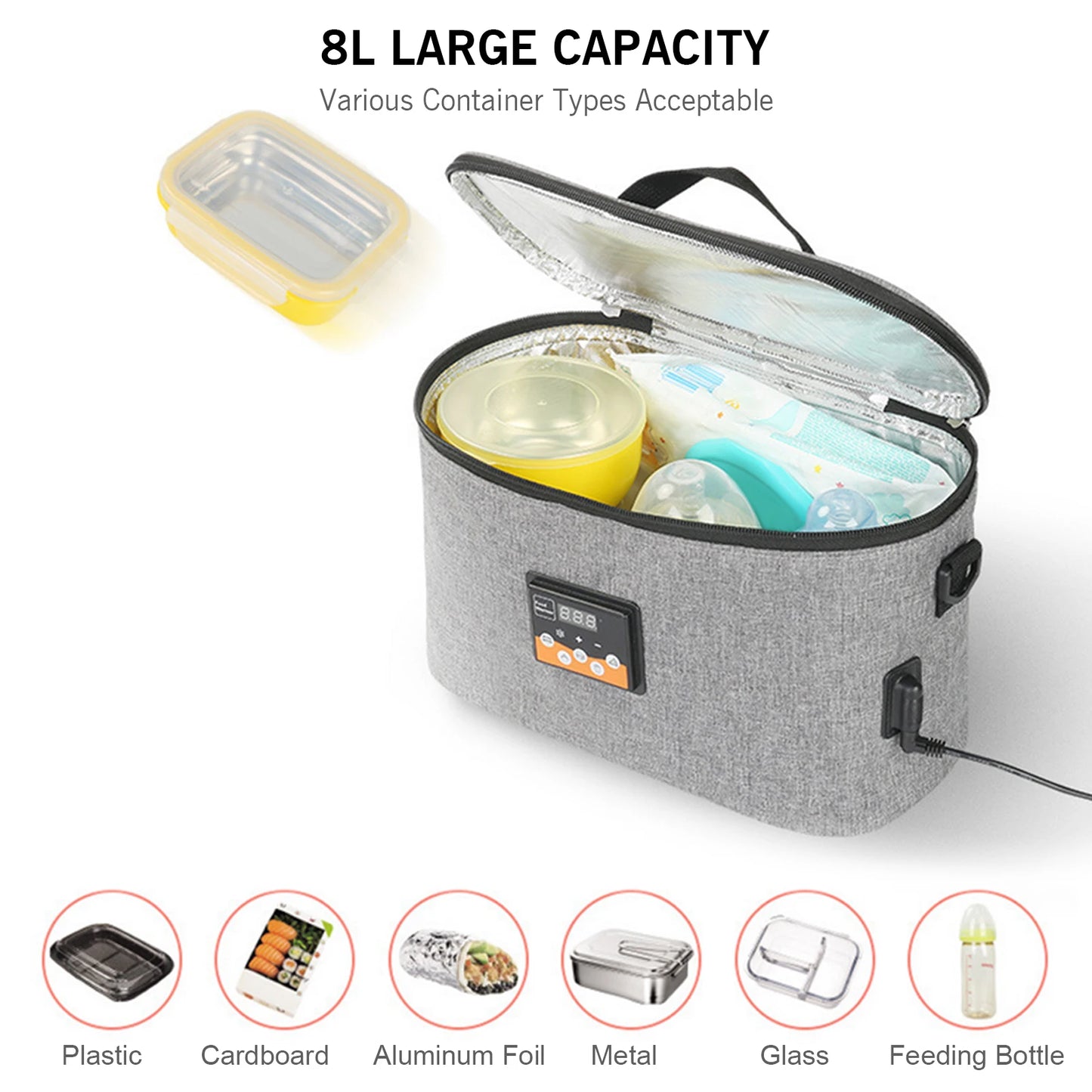 Portable Oven 12V Car Food Warmer Personal Mini Oven with Digital Display Temperature Preset 8L Electric Car Heating Lunch Box f
