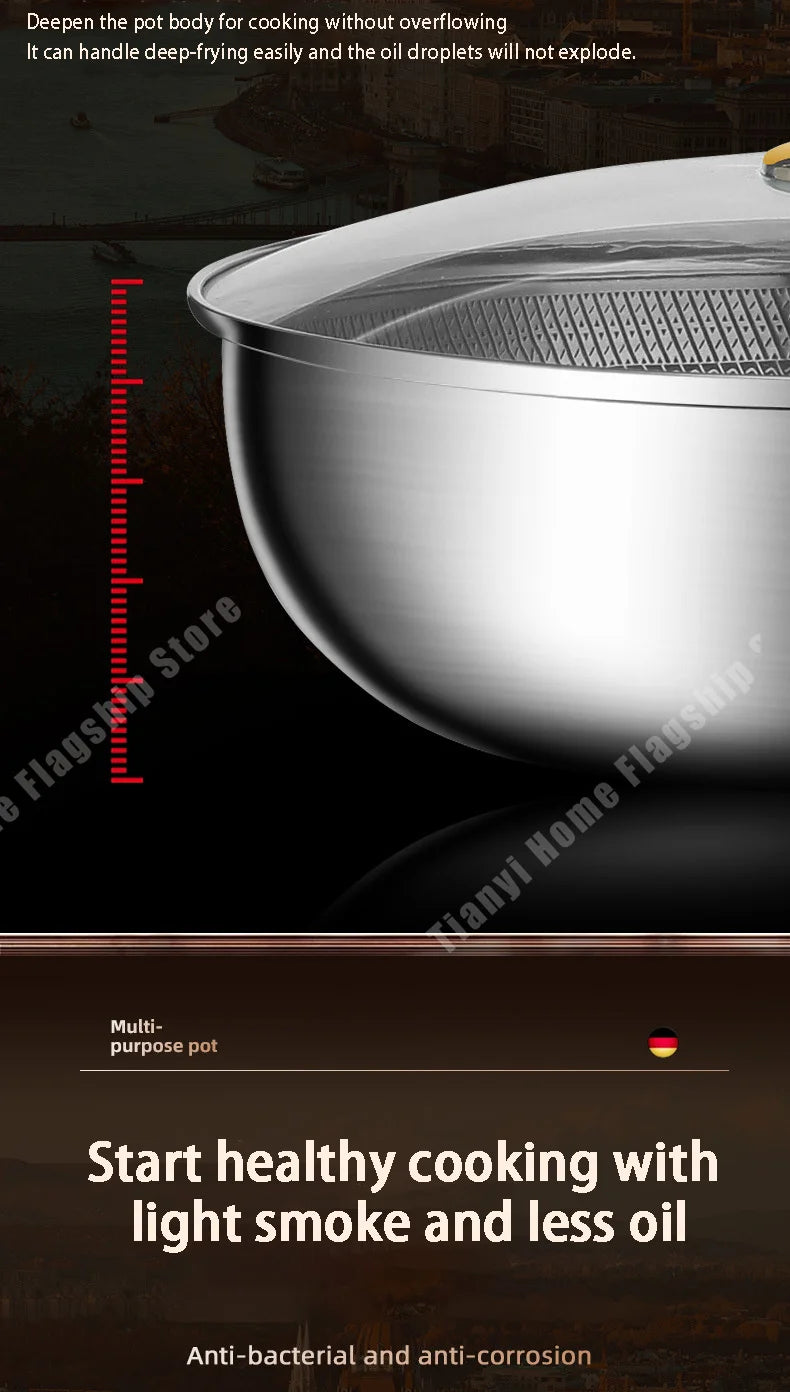 316 Stainless Steel Frying Pan Wok Non-stick Cooking Honeycomb Steak Gas Stove Pot Induction General Saucepan Kitchen Cookware