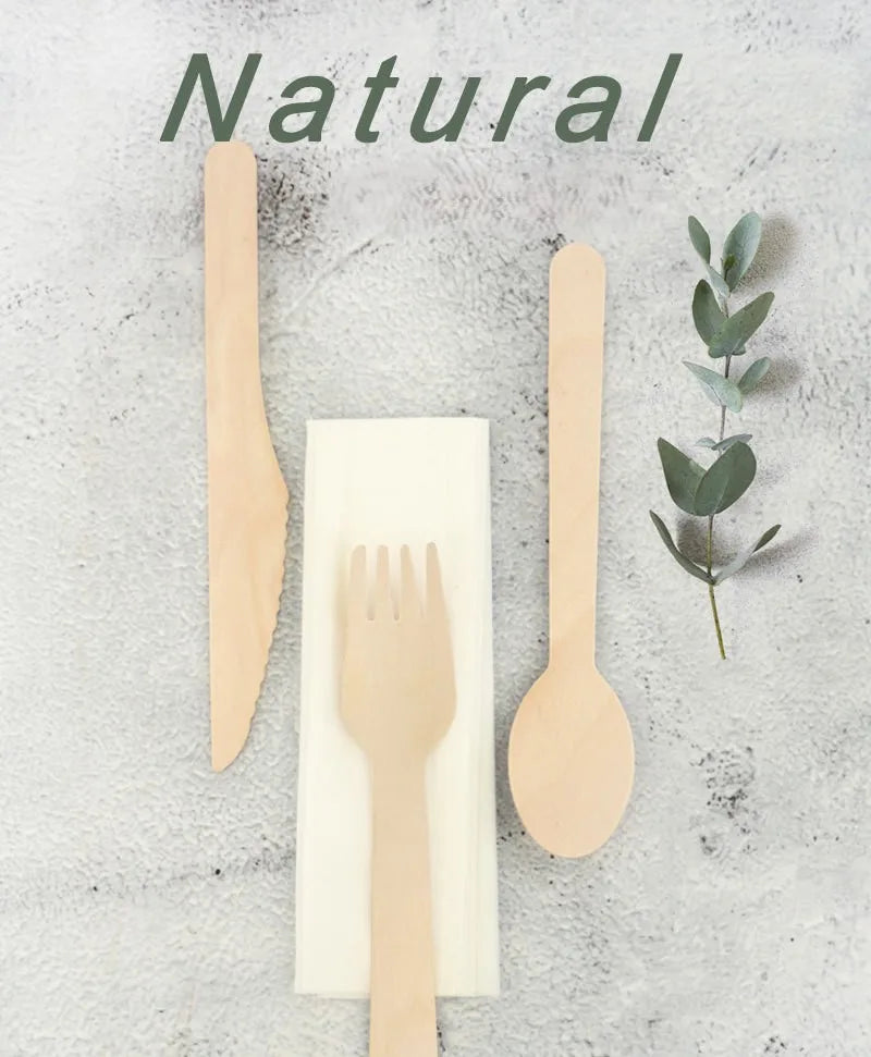 300 Pcs Disposable Wooden Cutlery Set Includes Forks, Spoons, For Party, Outdoor Picnic, Family & Friends Gathering, Ice Cream