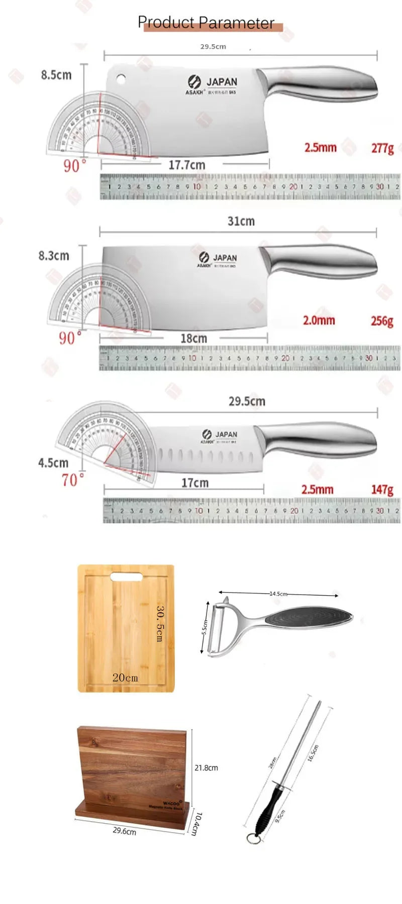 Professional Kitchen Knives Chef Chopping Knife Hollow Handle Meat Vegetable Slicing Knife Solid Wood Magnetic Knife Block