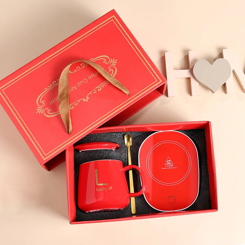 Valentine's Day Gift Set 55 ℃ Thermostat Mugs Cup Ceramic Cup With Lid With Spoon Coffee Mug For Office Or Home Use Portable Mea