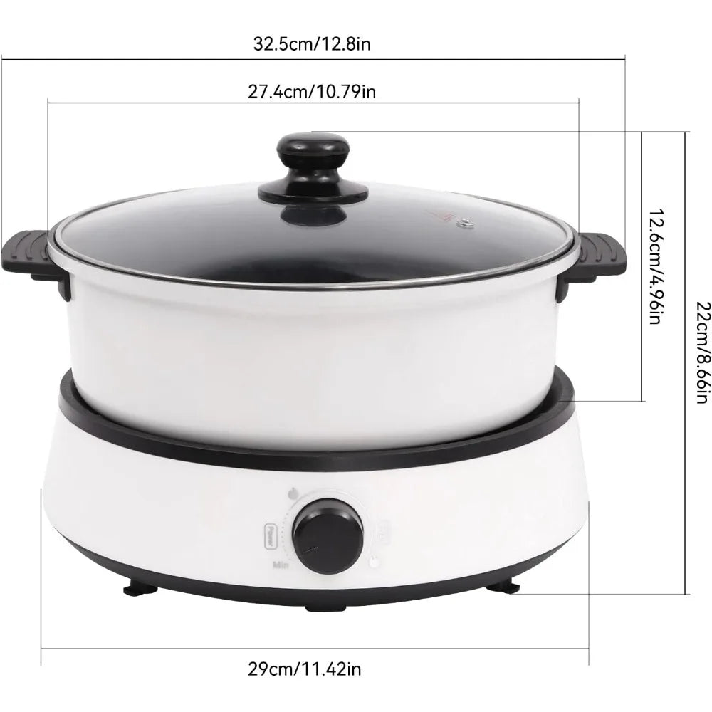 4L Electric Hot Pot Cooker Multifunctional Electric BBQ Grill Pot Separate Design Multi-Power Control for Party Family (White)