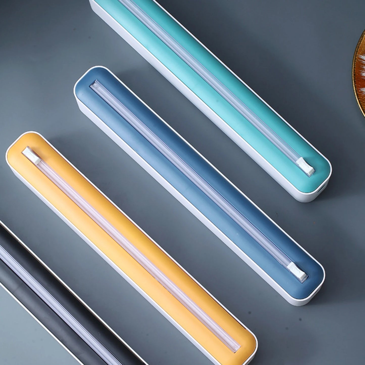Plastic Wrap Dispenser with Cutter Foil and Plastic Wrap Organizer Refillable Food Cling Film Dispenser Kitchen Accessories