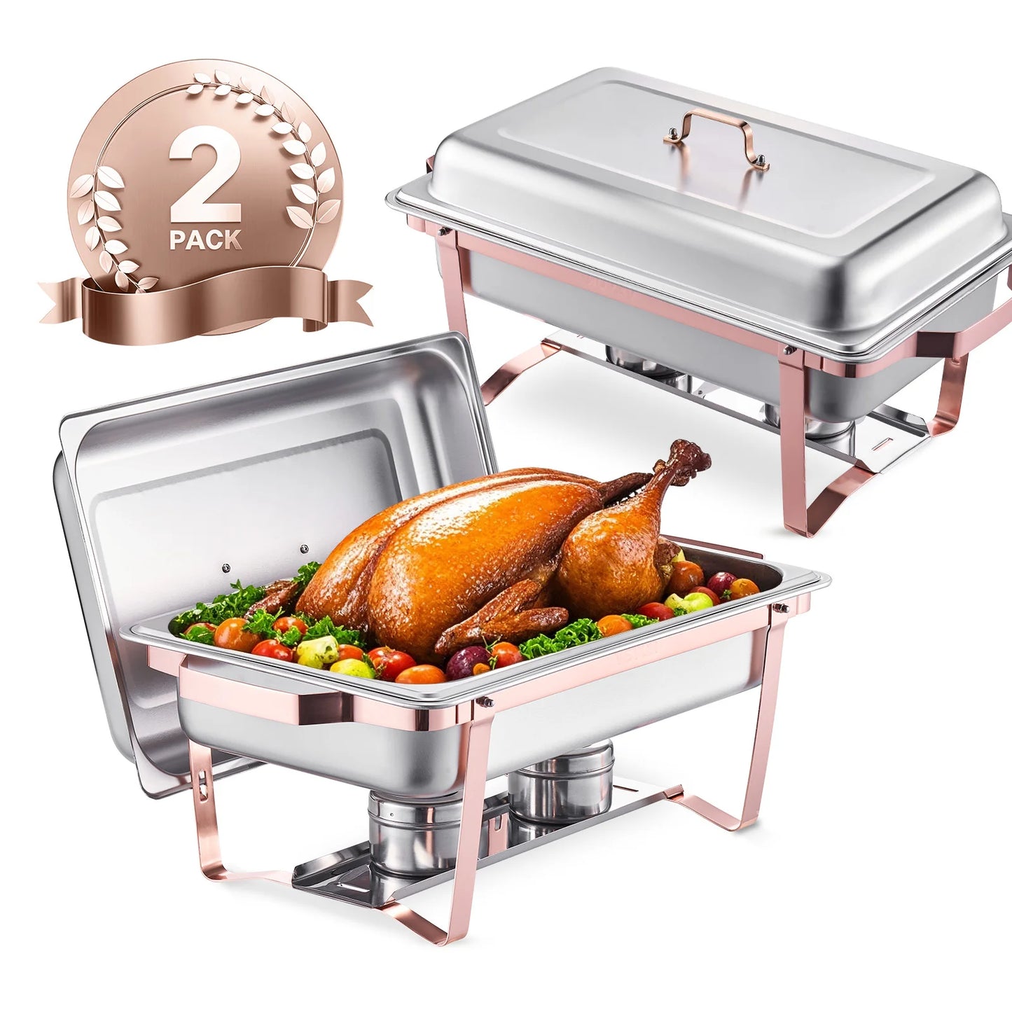 VEVOR 2 Packs Chafing Dish Buffet Set Stainless Steel Chafer Rectangle Catering Warmer Server with Lid Water Pan Party Banquets