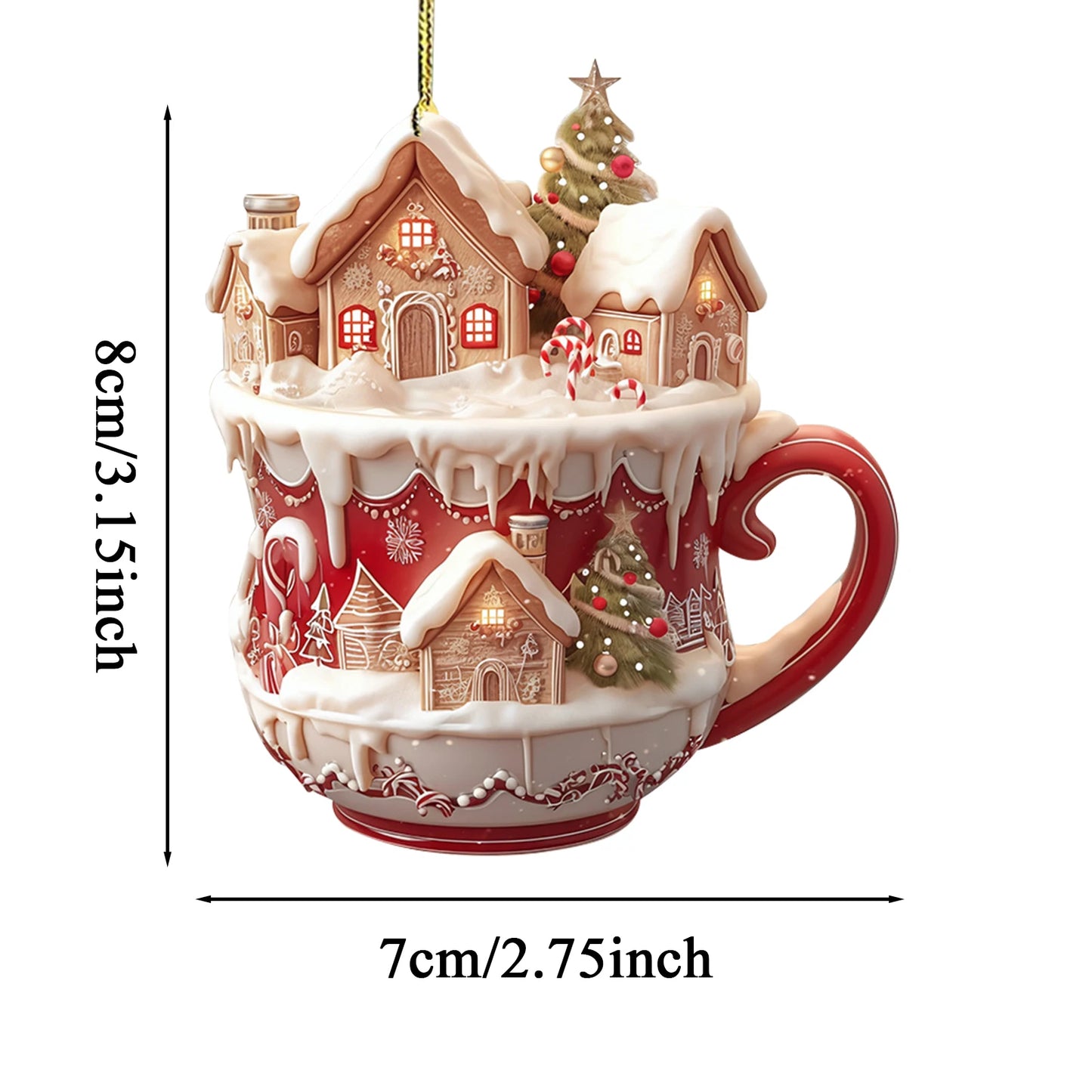 Christmas Coffee Cup Ornaments Christmas Snow Houses Chocolate Mug Pendant 8cm/3.14inch Christmas tree pendant decoration