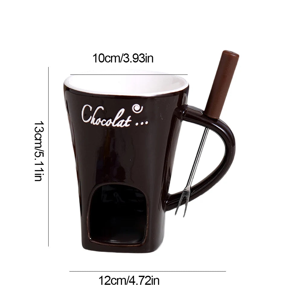 150ml European Candle Cup Cheese Chocolate Melting Ceramic Mug Heating Food Ceramic Mug With Fork Creative Coffee Mug Tableware