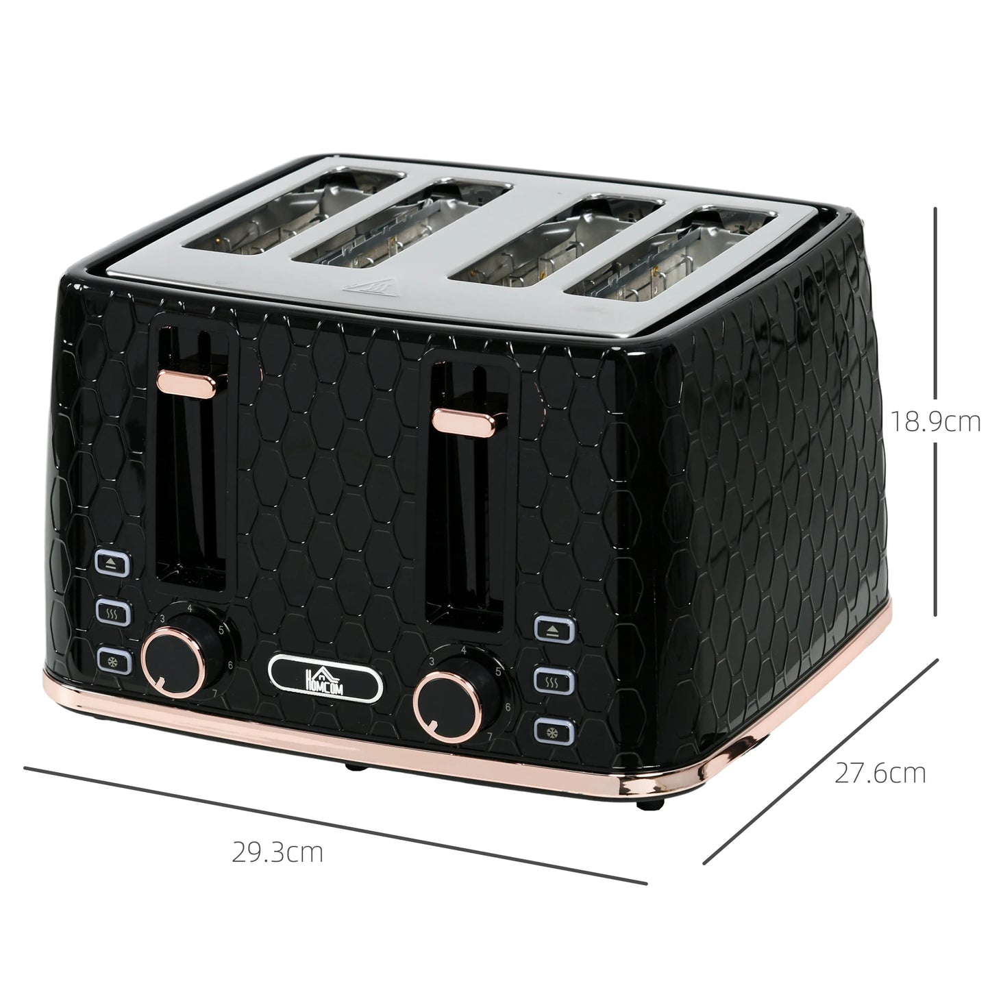 HOMCOM Toaster with 4 Slot, 7 Browning Levels, 1600W, Colourful Honeycomb