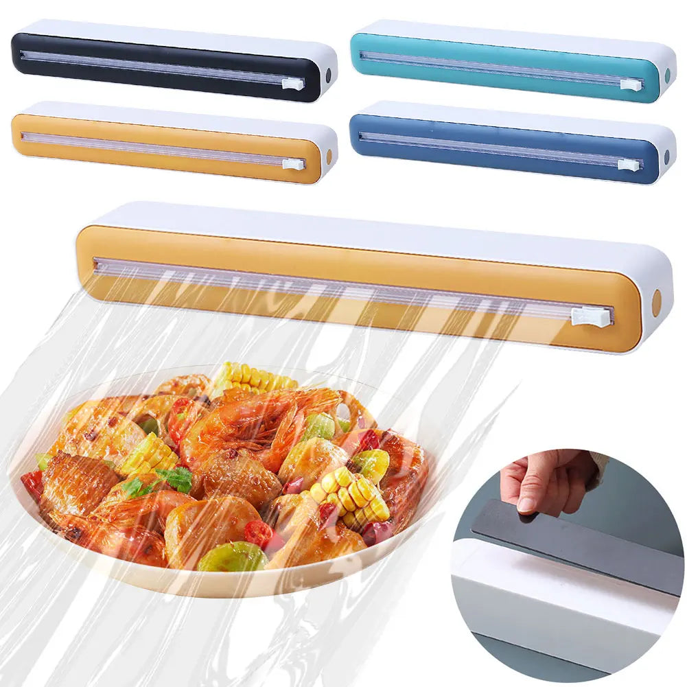 Plastic Wrap Dispenser with Cutter Foil and Plastic Wrap Organizer Refillable Food Cling Film Dispenser Kitchen Accessories