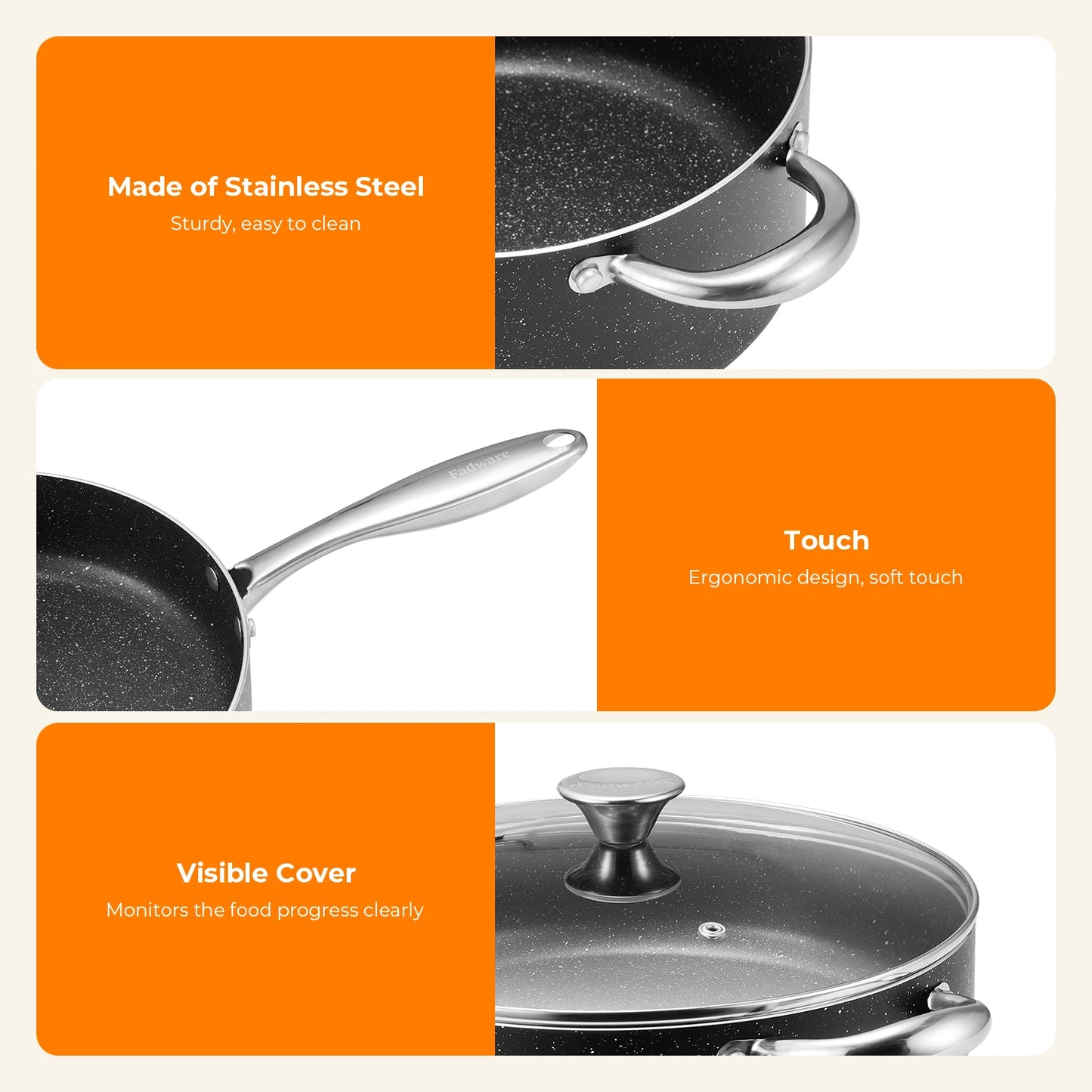 Nonstick Pots and Pans Set 10pcs, Induction hob Pan Set, Induction Compatible, Large Capacity Kitchen Cooking Pans Set
