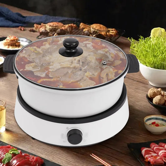 4L Electric Hot Pot Cooker Multifunctional Electric BBQ Grill Pot Separate Design Multi-Power Control for Party Family (White)