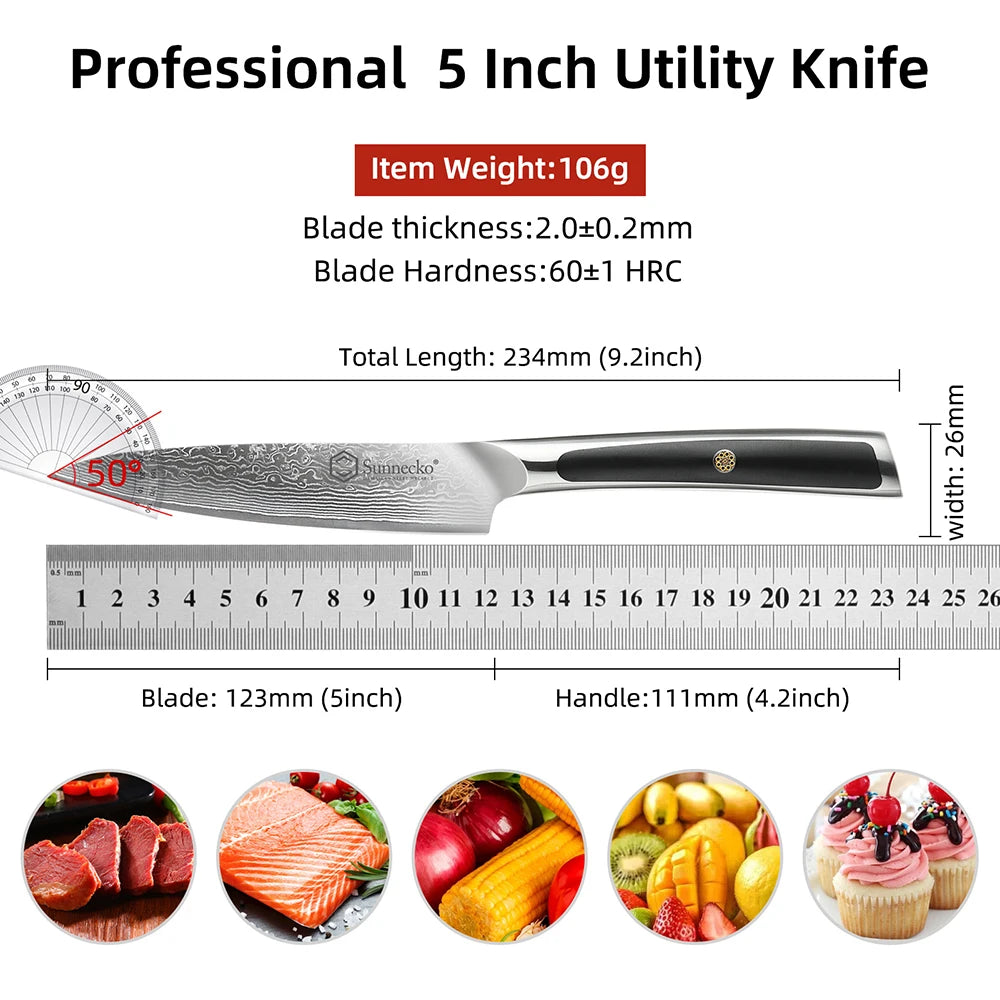 Sunnecko Damascus Chef's Knives High Carbon VG10 Steel Kitchen Design Knife Tools Ultra Sharp Vegetable Fruit Meat Cutting Knife
