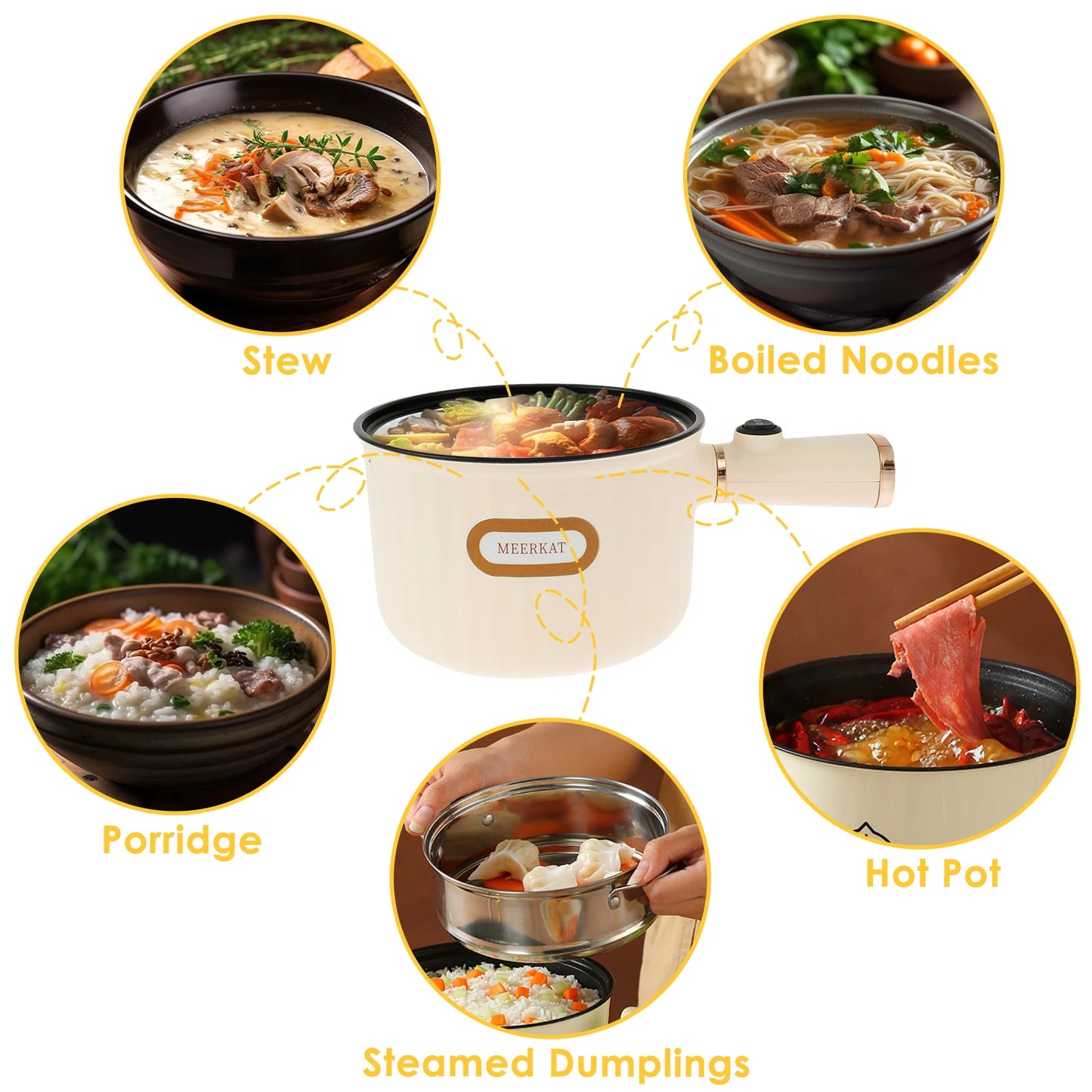Electric Hot Pot with Steamer 1.6L Rapid Noodles Cooker Portable Non-Stick Electric Pot Multifunctional Mini Hot Pot with Adjust