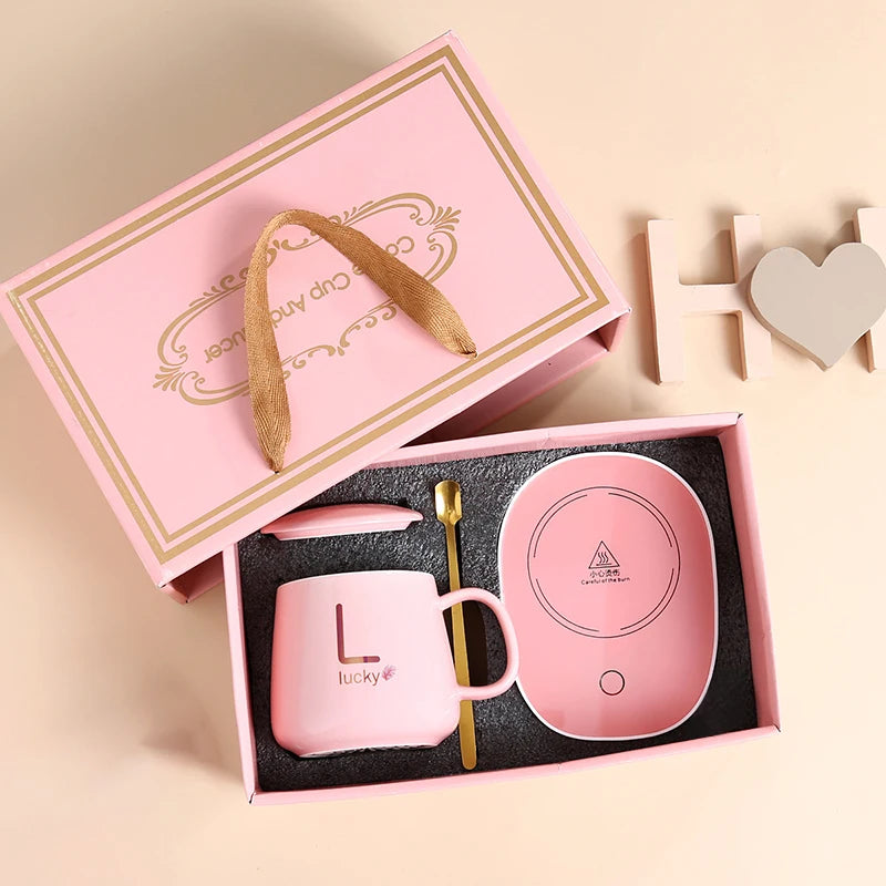 Valentine's Day Gift Set 55 ℃ Thermostat Mugs Cup Ceramic Cup With Lid With Spoon Coffee Mug For Office Or Home Use Portable Mea