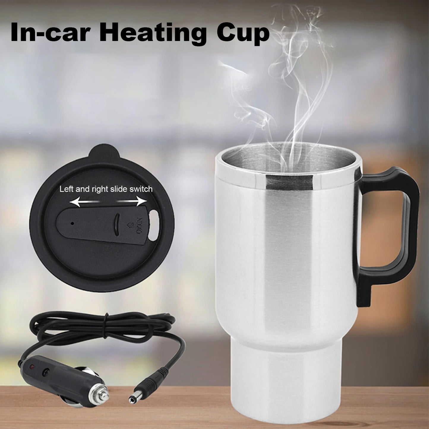 Car Electric Kettle Stainless Steel In-car Kettle Travel Thermoses Heating Water Bottle Heating Cup with Indicator Light Powered