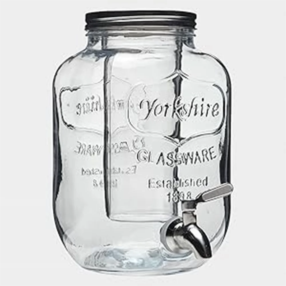 Beverage Dispensers With Ice Cylinder Spigot Campping Outdoor Glass Juice Drink Dispenser For Fridge BBQ Picnic Serveware 3.7L