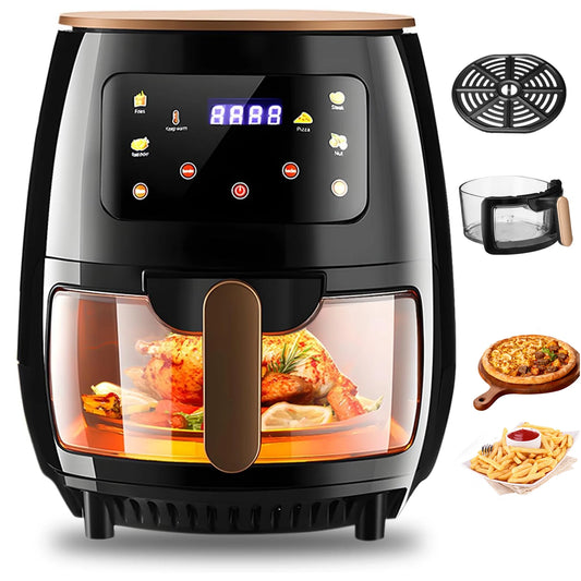 Air Fryer, 6QT Airfryer Oven with Viewing Window Oilless Cooker with Digital Display 6 Cooking Presets Dishwasher Safe black