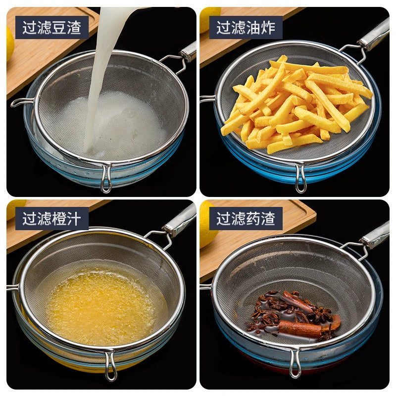 Stainless Steel Fine Mesh Strainer Colander Spoon with Hook Hot Pot Soy Juice Flour Sieve Filter Frying Scoop kitchen Utensil