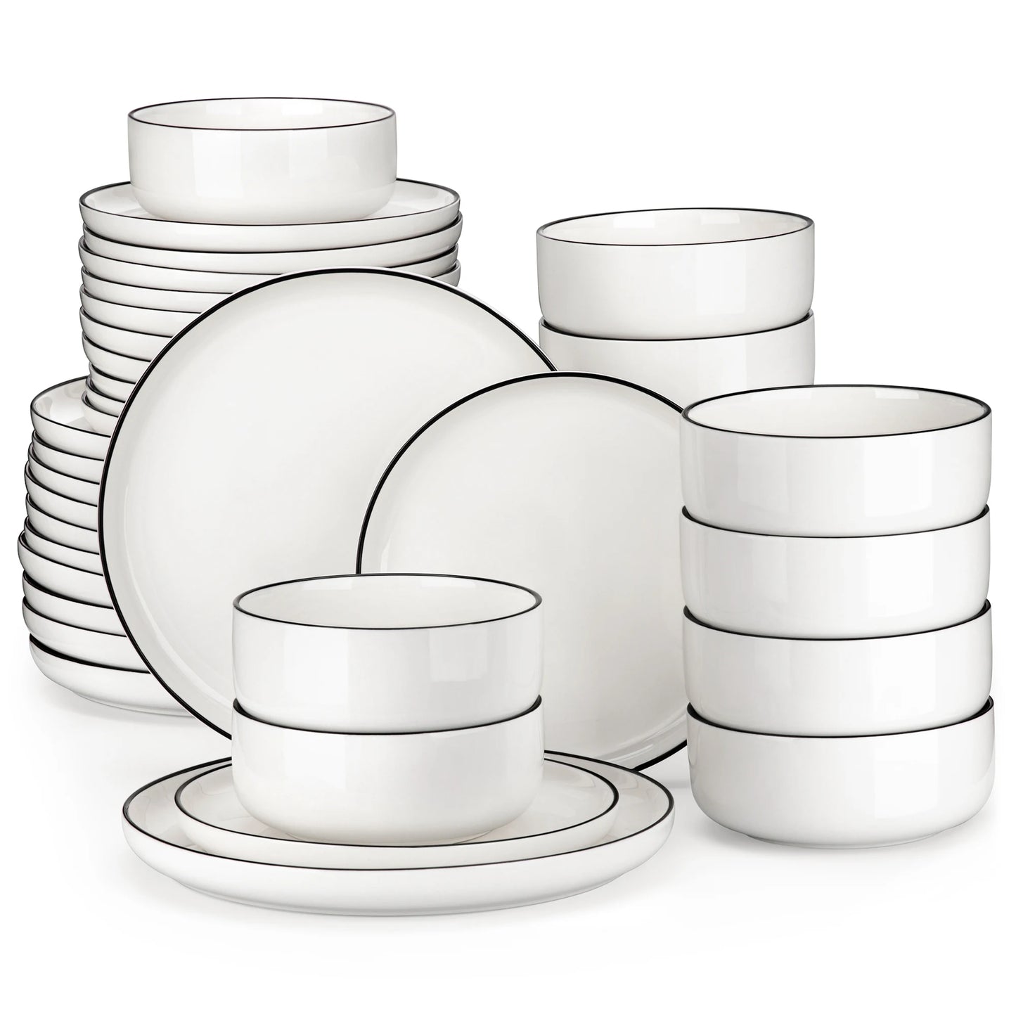 MALACASA 18/36-Piece Ceramic Plate Porcelain Dinnerware Set with 6/12 Pcs Dinner/Dessert Plates,Bowl Tableware Set for 6/12