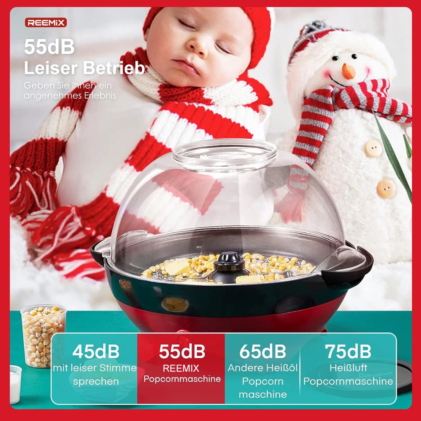Popcorn Machine, 5.5L Popcorn Popper maker, Nonstick Plate, Electric Stirring with Quick-Heat Technology, Cool Touch Handles