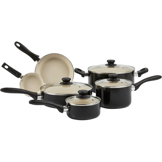 Ceramic Nonstick Cookware Set 11-Piece PFOA PTFE Free Healthy Cooking Pots Pans Aluminium Body with Glass Lids Dishwasher Safe