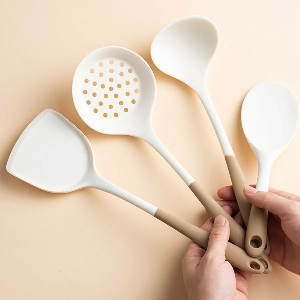 4-Piece Silicone Kitchen Utensil Set with Non-Stick Pans Silicone Spatula Soup Ladle Slotted Spoon Cooking Tools for Kitchen