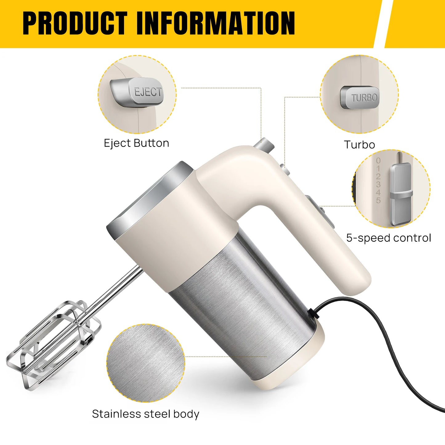 Convenient home 600W electric handheld egg beater 5 kinds of speed baking cake mixers