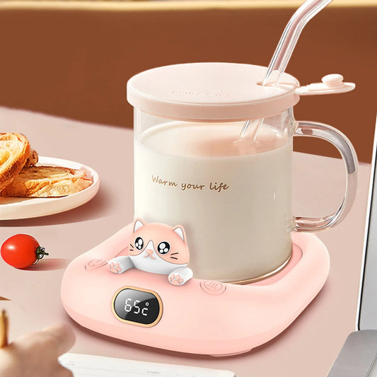 Mini Portable Cup Warmer 3Gear Coffee Mug Heating Coaster Cat ShapeSmart Thermostatic Hot Plate MilkTea Water Heating Pad Heater