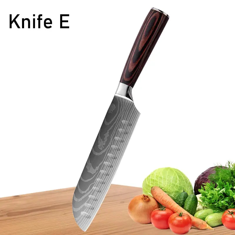 WXCOO Chef Knife Japanese Kitchen Knives Set Professional Laser Damascus Pattern Stainless Steel Meat Cleaver Slicer Knife
