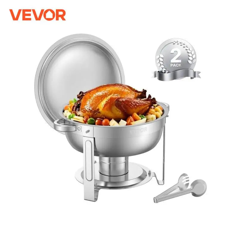 VEVOR 2 Pack 5QT Chafing Dish Buffet Set Stainless Steel Chafer with 2 Full Size Pans Round Catering Warmer Server Lid Water Pan