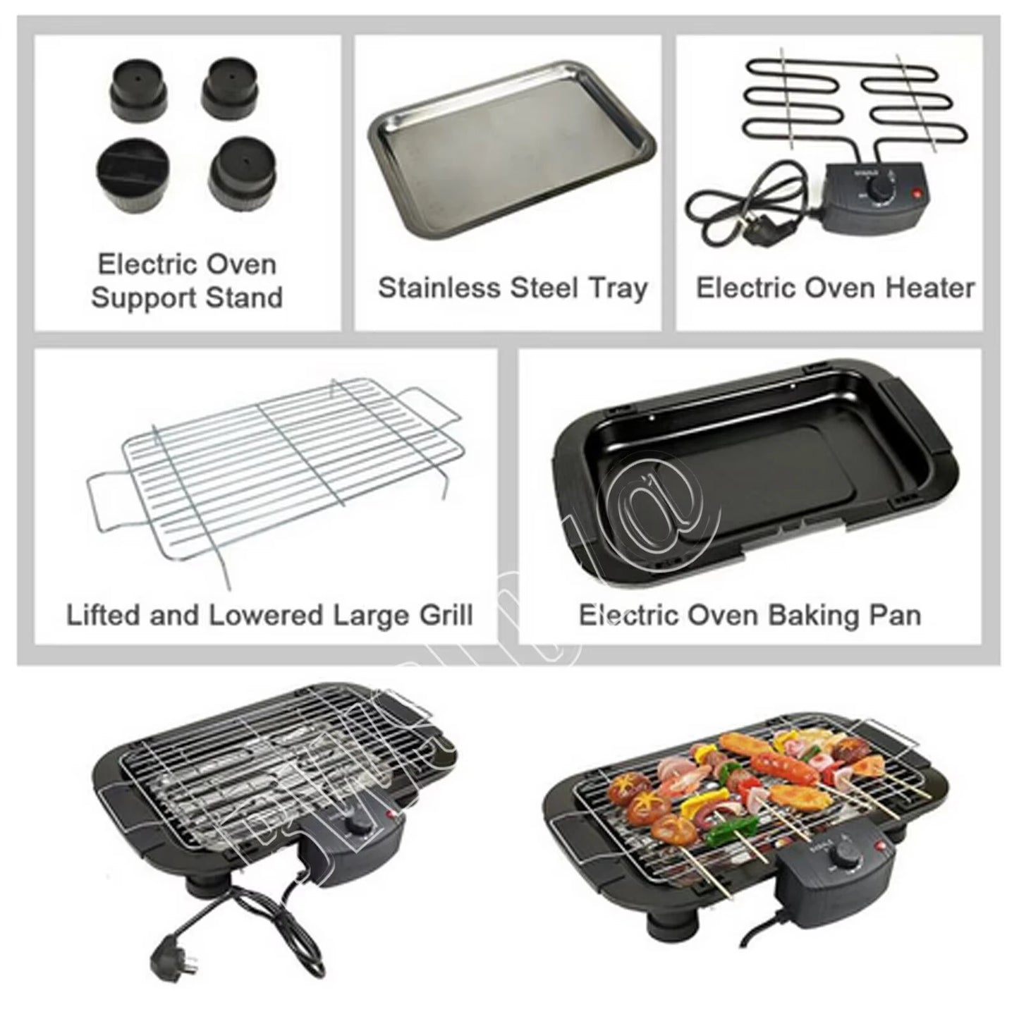 Electric smokeless barbecue grill, home cooking & adjustable temperature & non-stick pan with detachable grilling net