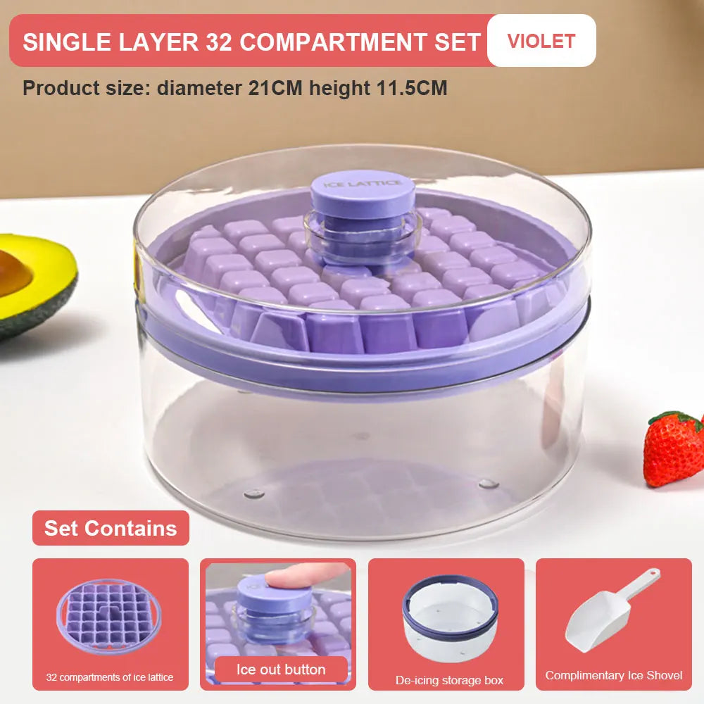 32 Grid Silicone Ice Cube Tray Mould With Lid Shovel Storage Box Remove With One Click Ice Maker DIY Whiskey Cocktail Tools