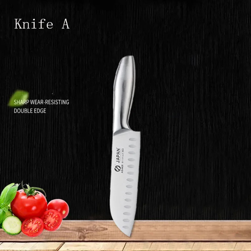 Professional Kitchen Knives Chef Chopping Knife Hollow Handle Meat Vegetable Slicing Knife Solid Wood Magnetic Knife Block