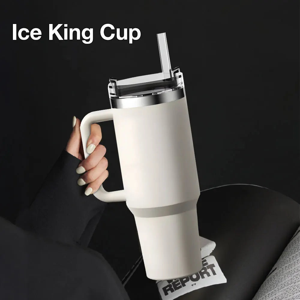 40oz 304 Stainless Steel Insulated Water Bottle Thermal Coffee Car Cup Cold Hot Mugs Vacuum Flask With Handle Straw For Sport