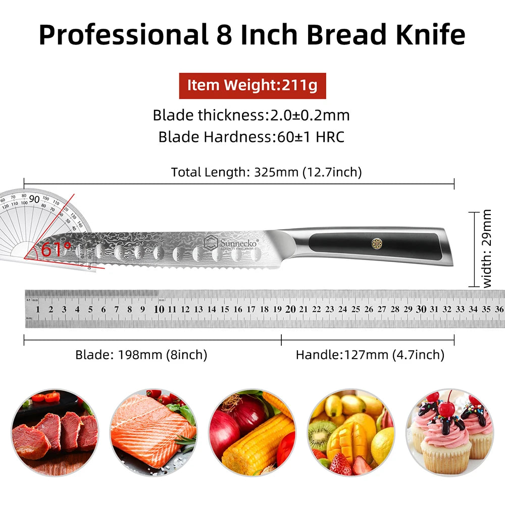 Sunnecko Damascus Chef's Knives High Carbon VG10 Steel Kitchen Design Knife Tools Ultra Sharp Vegetable Fruit Meat Cutting Knife