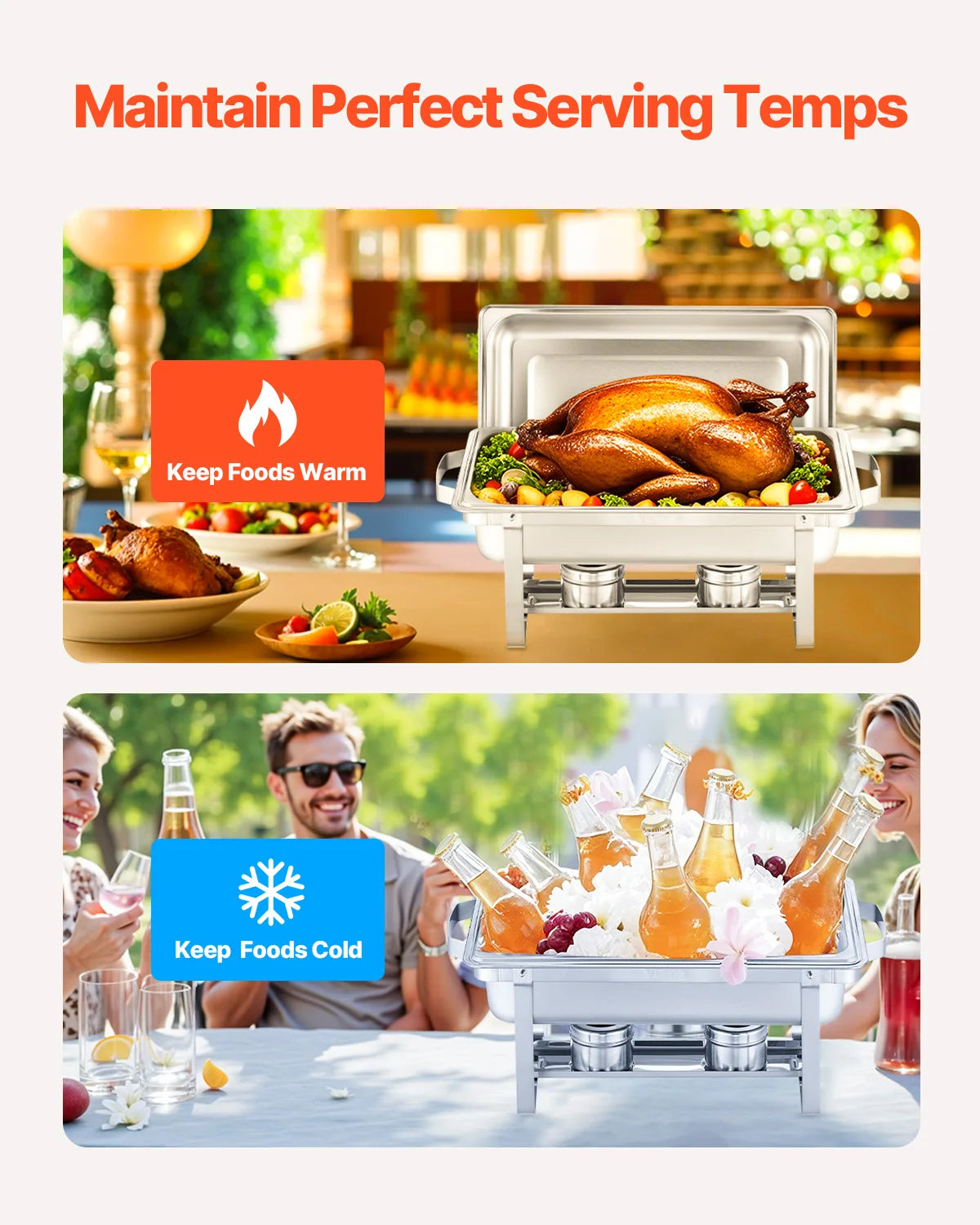 VEVOR 2 Packs Chafing Dish Buffet Set Stainless Steel Chafer Rectangle Catering Warmer Server with Lid Water Pan Party Banquets