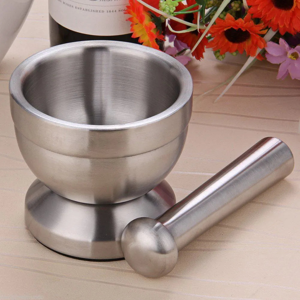 Stainless Steel Mortar and Pestle Set Heavy Duty Spices Grinder Non Slip Garlic Crusher Bowl Ergonomic Tools for Kitchen Supplie