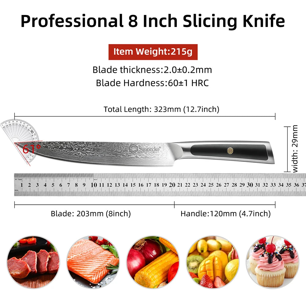 Sunnecko Damascus Chef's Knives High Carbon VG10 Steel Kitchen Design Knife Tools Ultra Sharp Vegetable Fruit Meat Cutting Knife