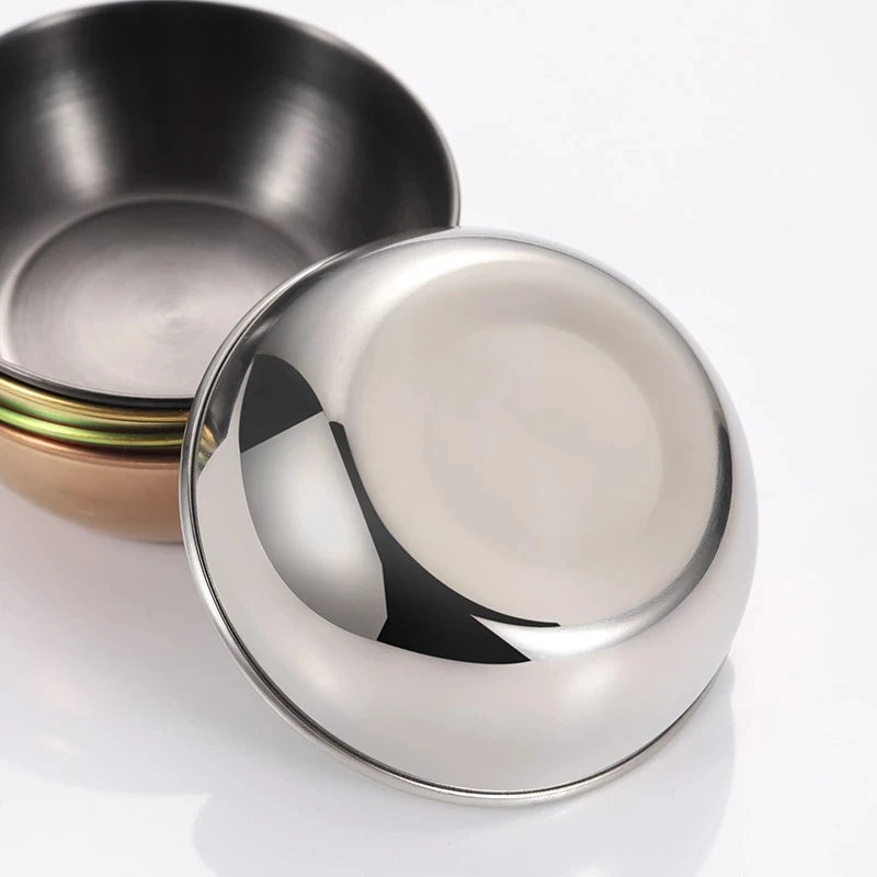 Stainless Round Steel Seasoning Dish Hot Pot Dipping Bowl Small Food Sauce Cup Sushi Vinegar Soy Saucer Container Appetizer Tra