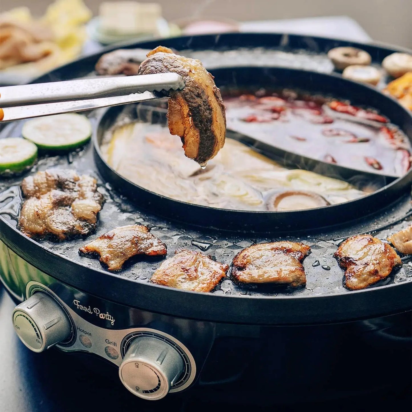 Food Party Hot Pot Electric BBQ Grill with Upgraded Separable Cooking Plate 220V 2200W Hotpot Chinese Pot Cooker Korean Barbecue