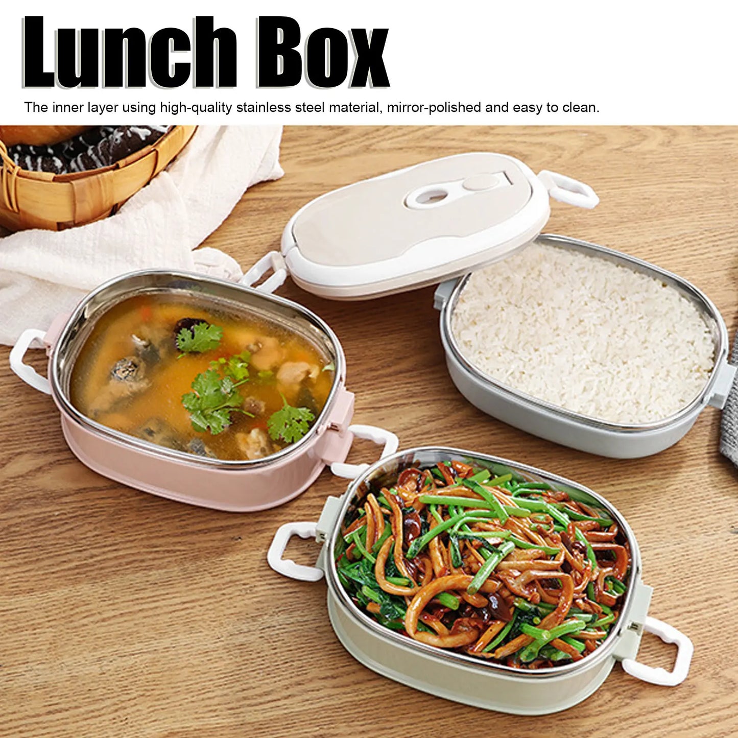 Kitchen Utensils Lunch Box Portable Stainless Steel Food Container for Student Children Work Lunch Box Stainless Steel Lunch Box
