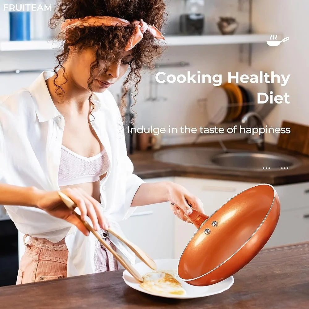 10pcs Nonstick Cookware Set Ceramic Frying Pans Soup Pots Induction Compatible Aluminum Kitchenware Set with Lids Bakelite